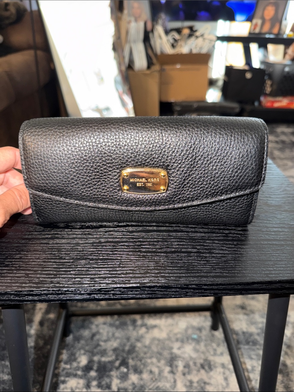 Michael Kors Black Leather Wallet with Gold Plaque